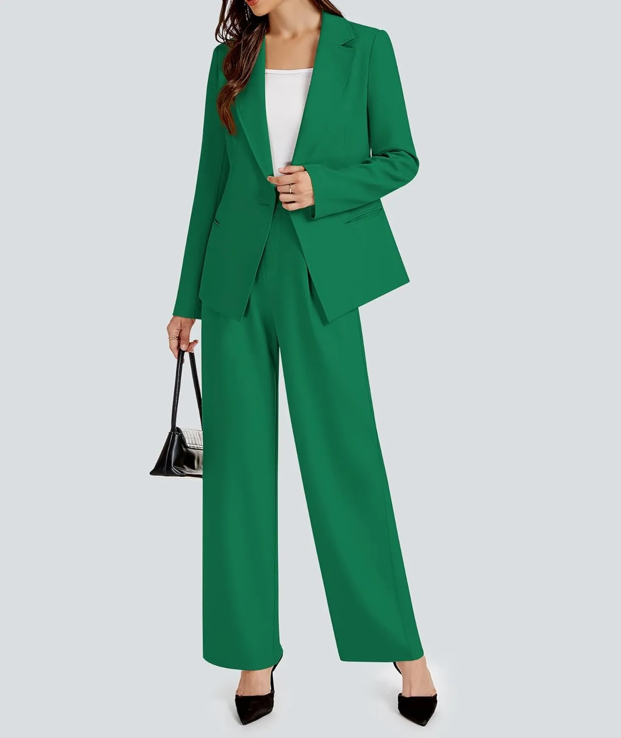 2 Piece Outfits for Women Business Casual Asymmetrical Blazer Jacket and Wide Leg Pants Matching Suit Sets