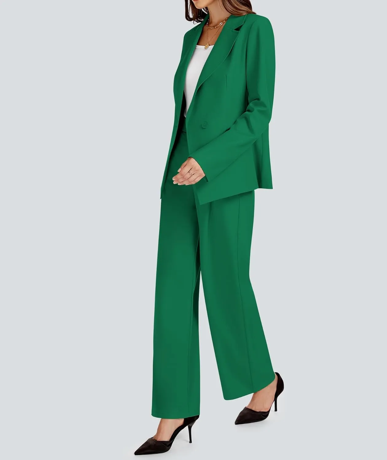 2 Piece Outfits for Women Business Casual Asymmetrical Blazer Jacket and Wide Leg Pants Matching Suit Sets