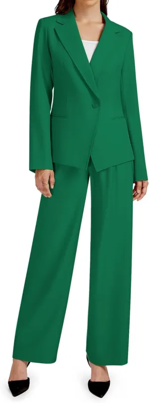 2 Piece Outfits for Women Business Casual Asymmetrical Blazer Jacket and Wide Leg Pants Matching Suit Sets