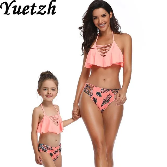 2019 New women swimwear girls bikini swimsuit biknis set kids child swim suit family mother  daughter swimming beachwear wear