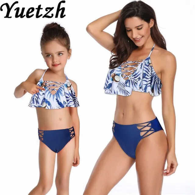 2019 New women swimwear girls bikini swimsuit biknis set kids child swim suit family mother  daughter swimming beachwear wear