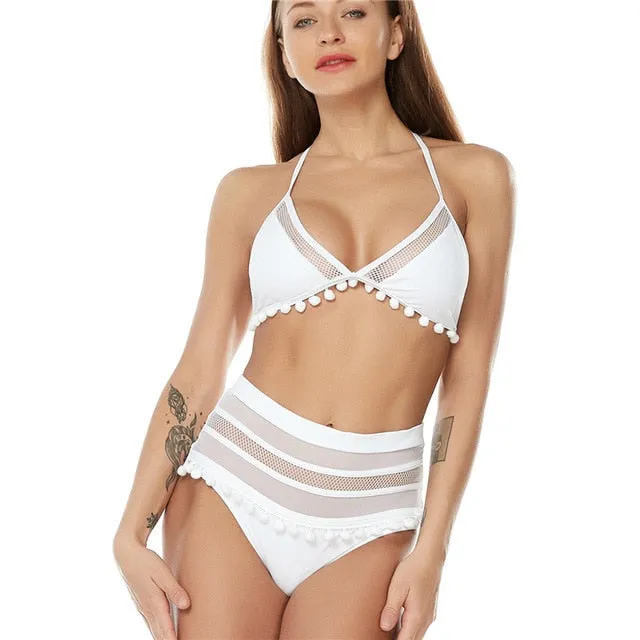 2019 Retro Mesh Hollow Out String High Waist Bikini Set