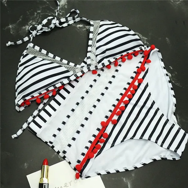 2019 Retro Mesh Hollow Out String High Waist Bikini Set