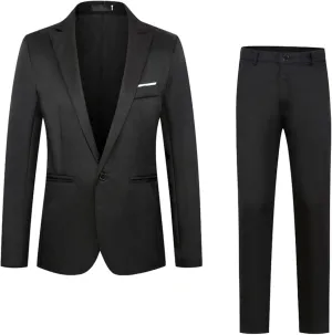 2023 Men's Slim Fit 2 Piece Suit, One Button Solid Suit Jacket and Dress Pants Set Classic Business Suits for Party Wedding