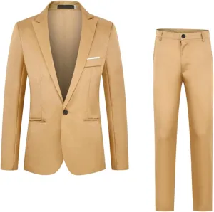 2023 Men's Slim Fit 2 Piece Suit, One Button Solid Suit Jacket and Dress Pants Set Classic Business Suits for Party Wedding