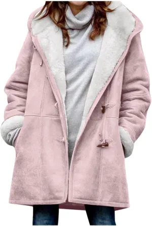 2024 Plus Size Winter Coats for Women Casual Fleece Sherpa Lined Jackets Trendy Shearling Suede Pea Coats