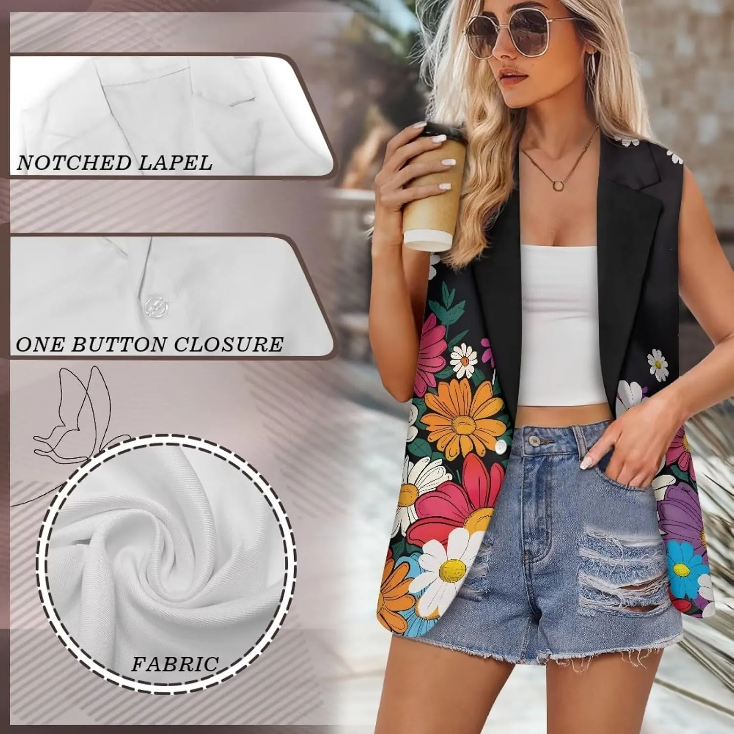 2025 Spring Summer Sleeveless Vest Blazer for Women Fashion Casual Open Front Work Office Tops One Button