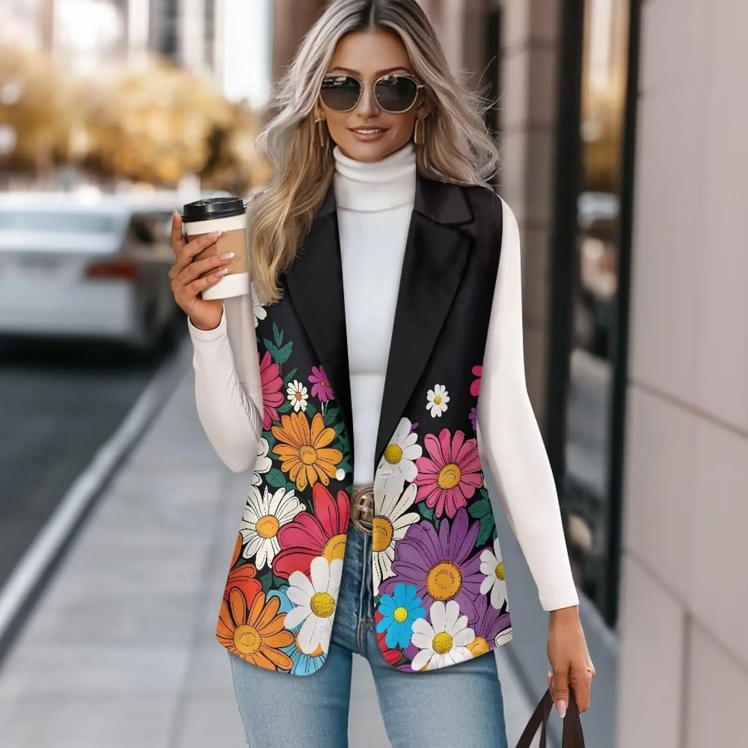 2025 Spring Summer Sleeveless Vest Blazer for Women Fashion Casual Open Front Work Office Tops One Button