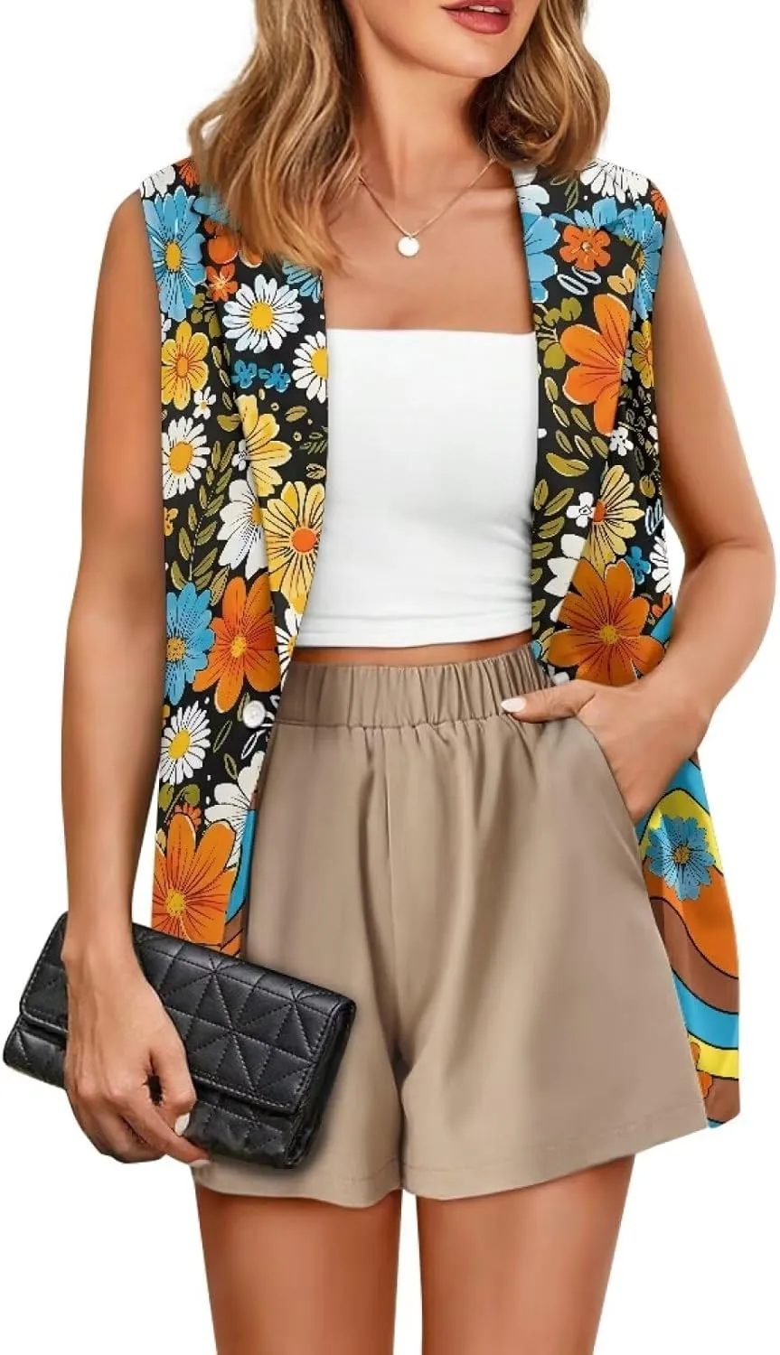 2025 Spring Summer Sleeveless Vest Blazer for Women Fashion Casual Open Front Work Office Tops One Button