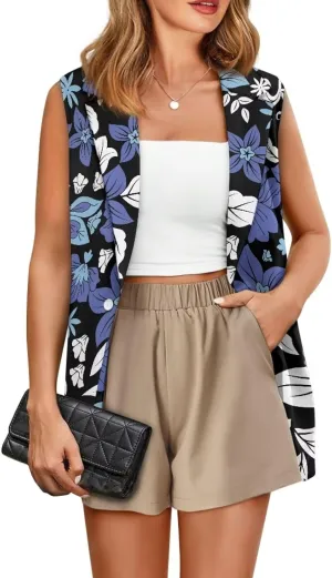2025 Spring Summer Sleeveless Vest Blazer for Women Fashion Casual Open Front Work Office Tops One Button