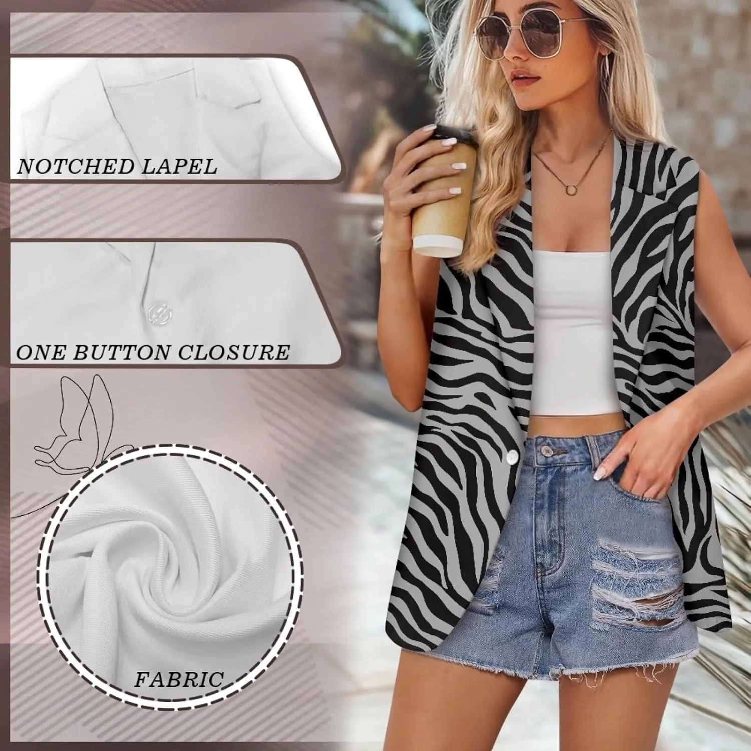 2025 Spring Summer Sleeveless Vest Blazer for Women Fashion Casual Open Front Work Office Tops One Button