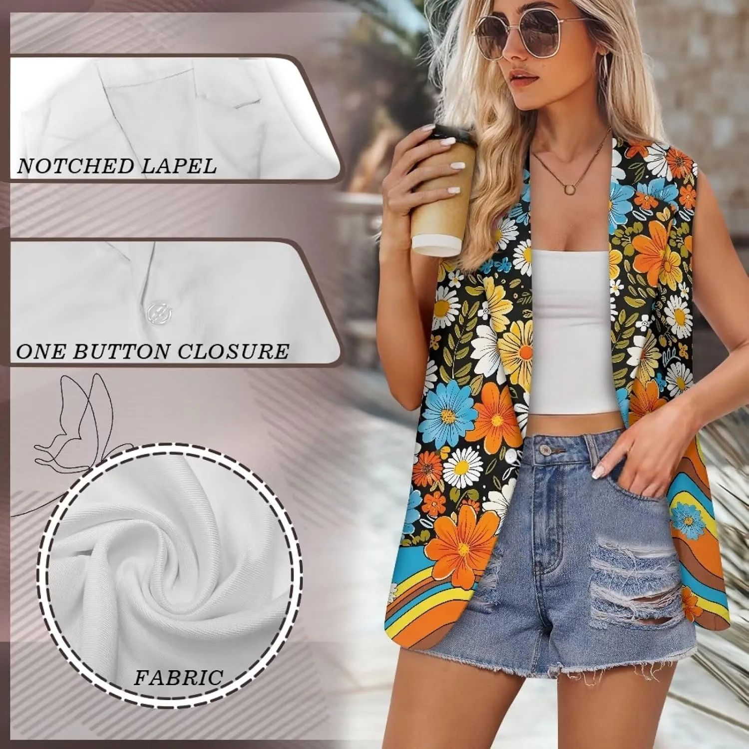 2025 Spring Summer Sleeveless Vest Blazer for Women Fashion Casual Open Front Work Office Tops One Button