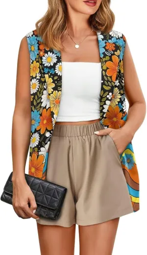 2025 Spring Summer Sleeveless Vest Blazer for Women Fashion Casual Open Front Work Office Tops One Button