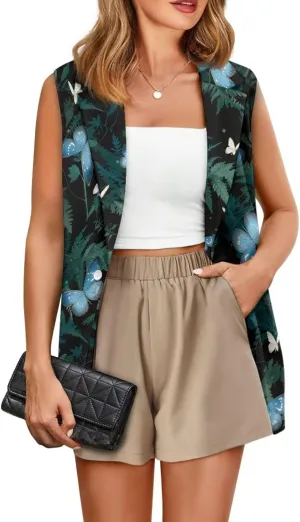 2025 Spring Summer Sleeveless Vest Blazer for Women Fashion Casual Open Front Work Office Tops One Button
