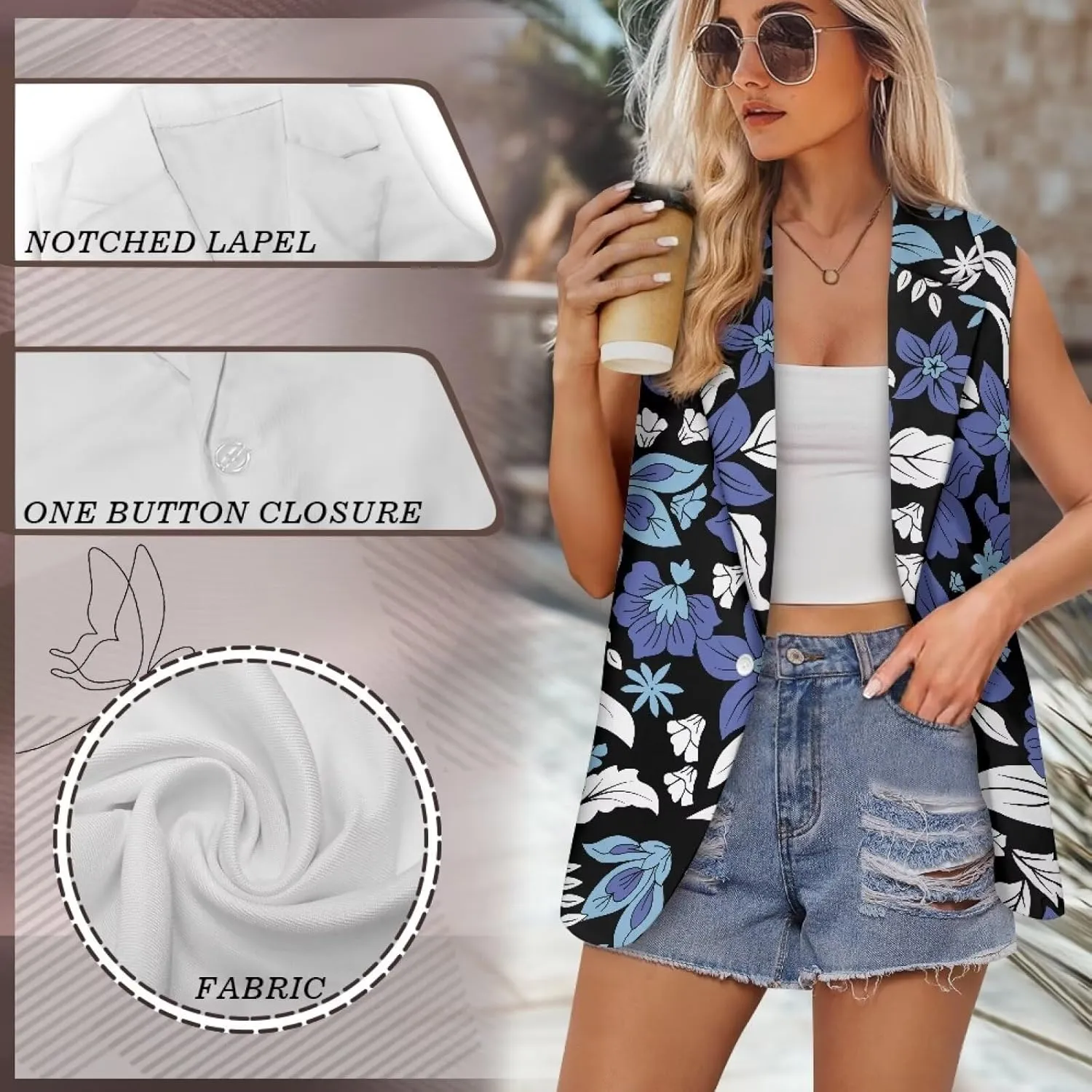 2025 Spring Summer Sleeveless Vest Blazer for Women Fashion Casual Open Front Work Office Tops One Button