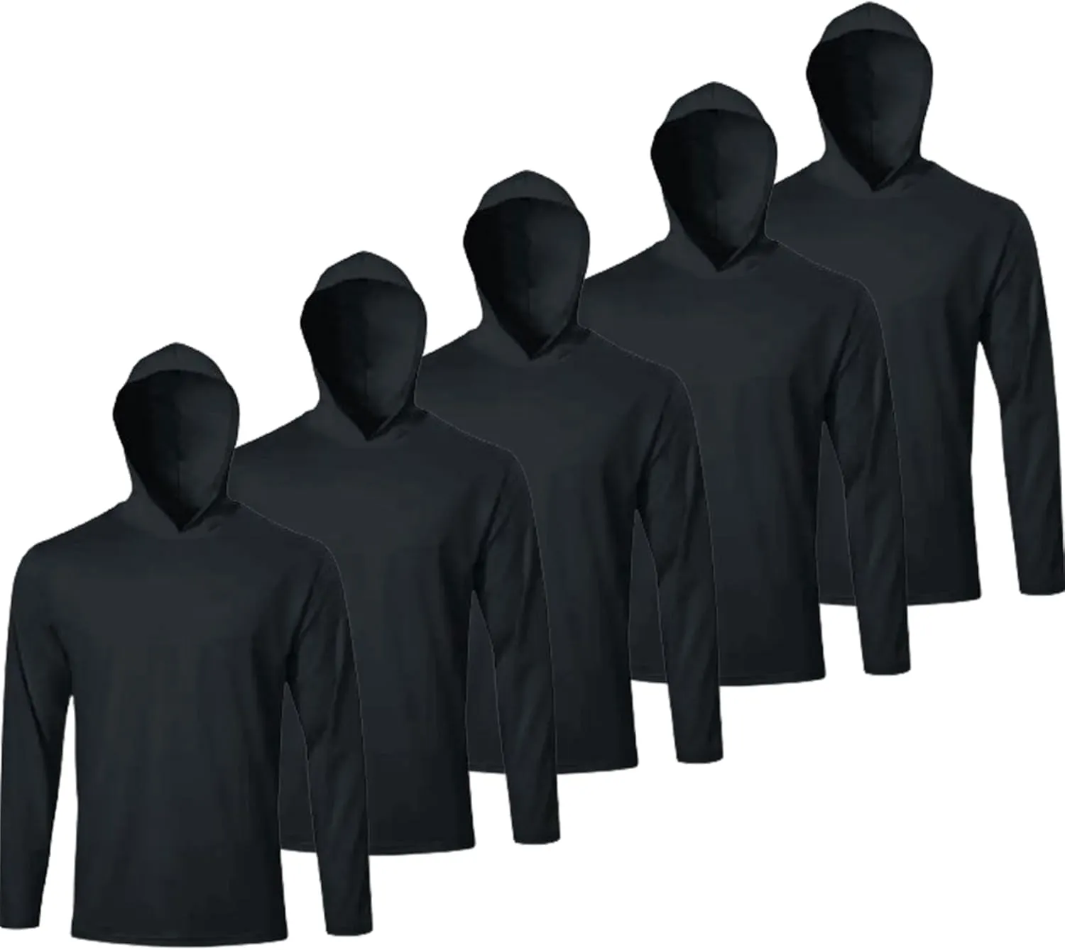 5 Pack Mens Long Sleeve Sun Protection Hooded Shirt Quick Dry Lightweight &Comfortable for Athletic Work Out Rash Guard