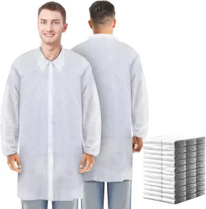 50 Pack Uniforms Lab Coats for Men Women, SMS Medical Disposable Lab Jacket Knee Length Laboratory Coat