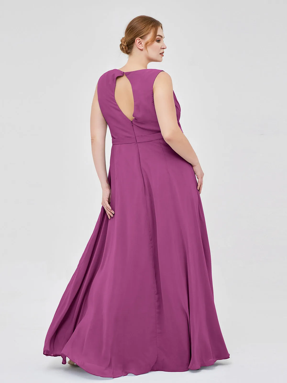 A-line Chiffon Open Back Dress With V-Neck Orchid Plus Size