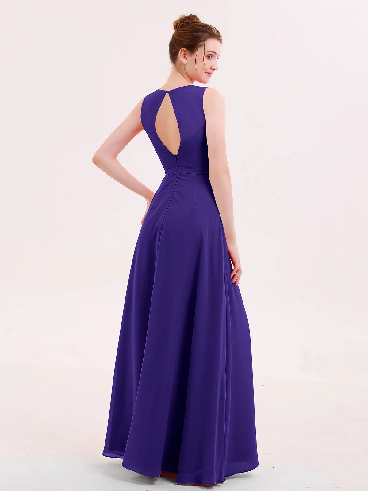 A-line Chiffon Open Back Dress With V-Neck Regency