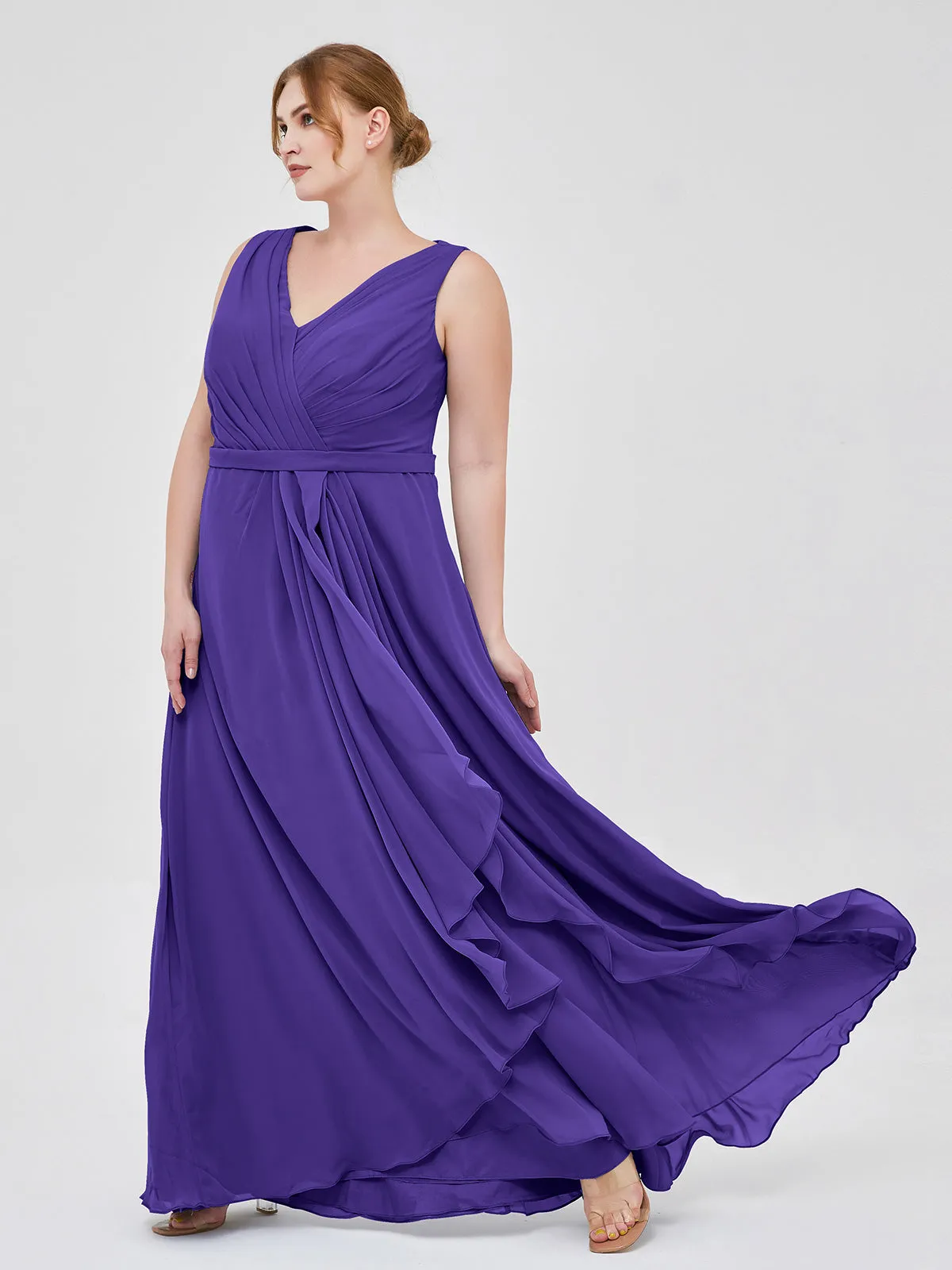 A-line Chiffon Open Back Dress With V-Neck Regency