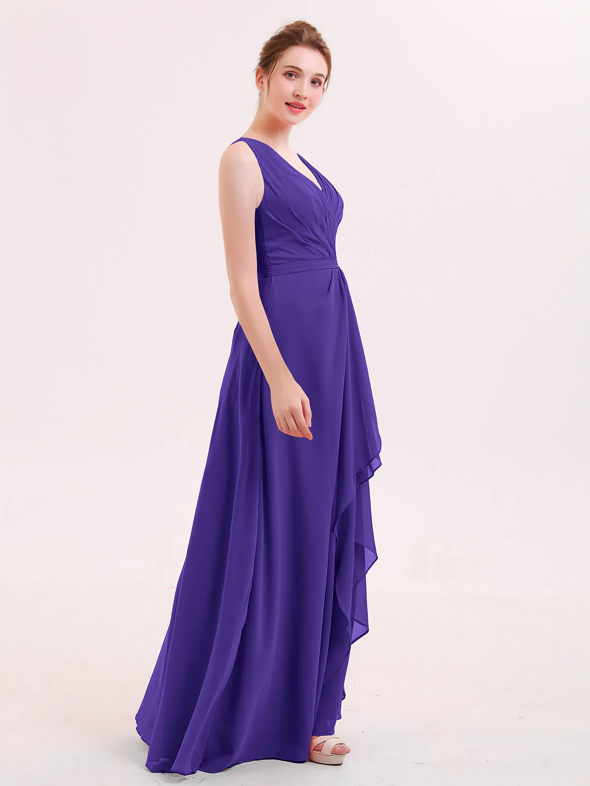 A-line Chiffon Open Back Dress With V-Neck Regency