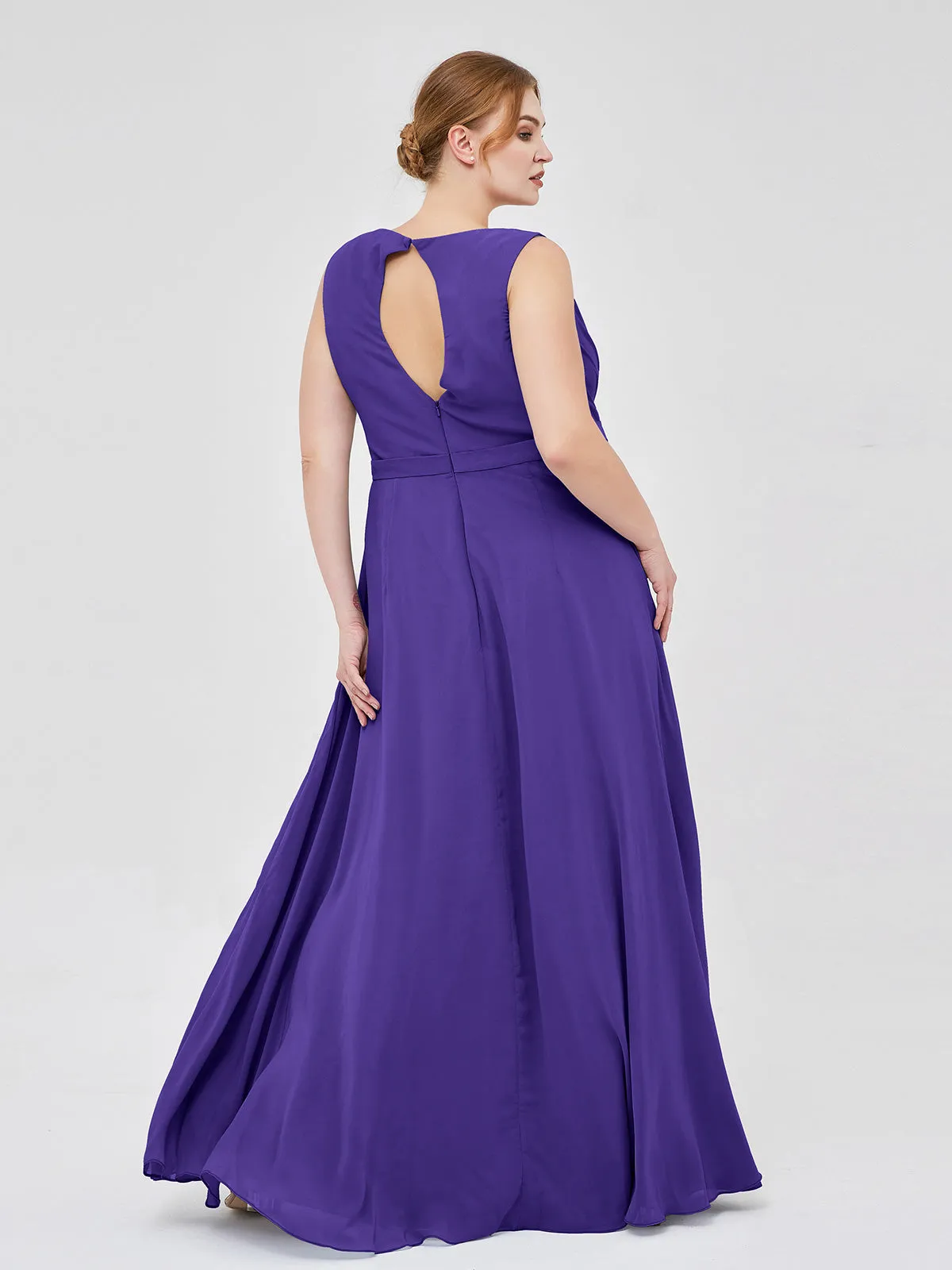 A-line Chiffon Open Back Dress With V-Neck Regency