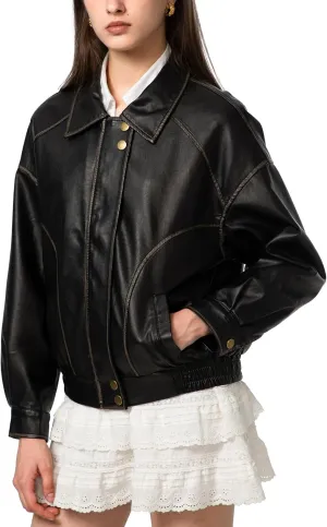 Ababalaya Womens Oversized Leather Jackets Faux Leather Vintage Motorcycle Coats Winter Outfits Clothes 2025