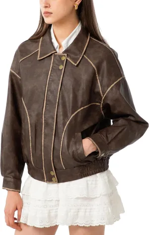 Ababalaya Womens Oversized Leather Jackets Faux Leather Vintage Motorcycle Coats Winter Outfits Clothes 2025