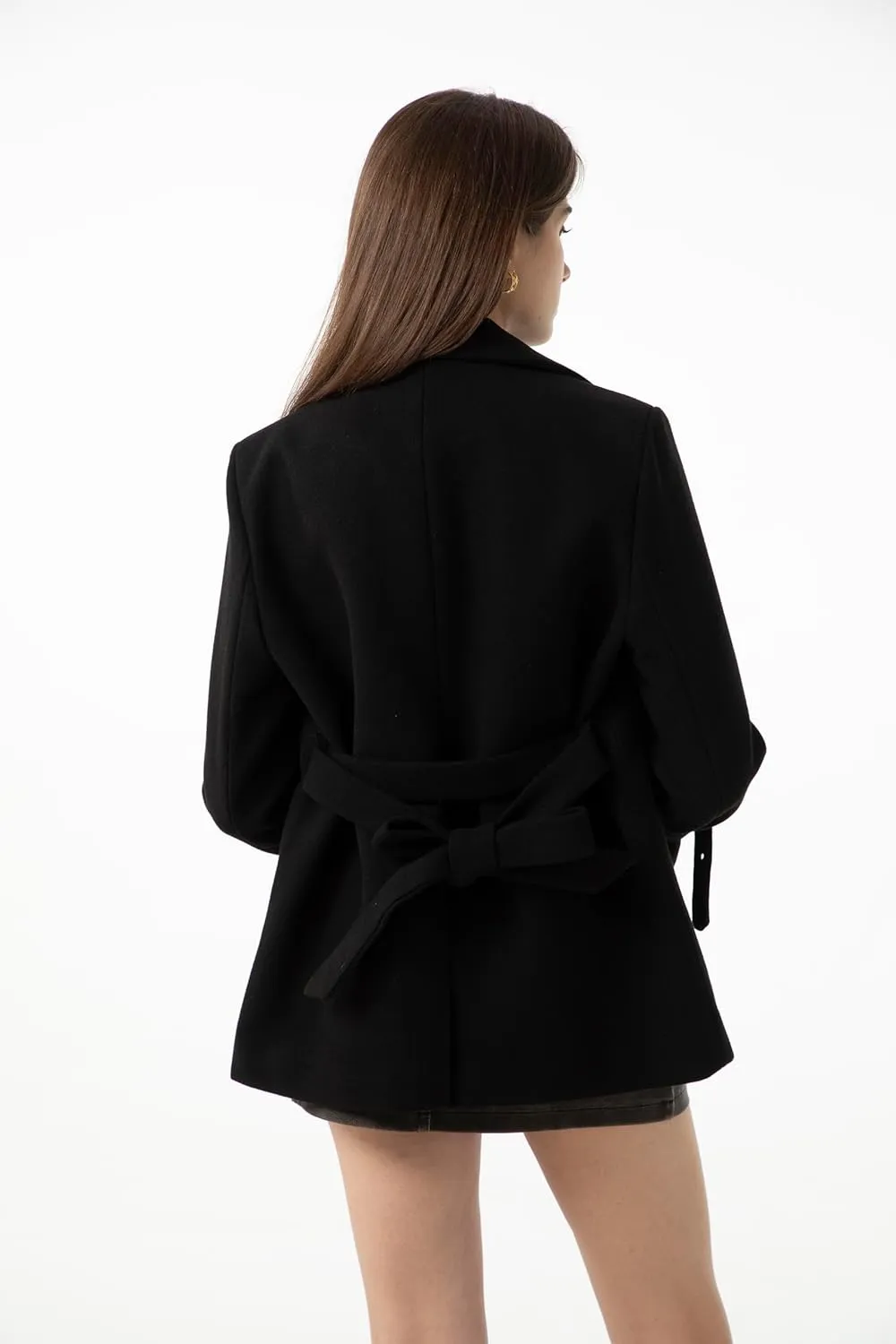 Ababalaya Wool Blend Pea Coat Winter Trench Coat with Belt Thick Cotton Lined Overcoats