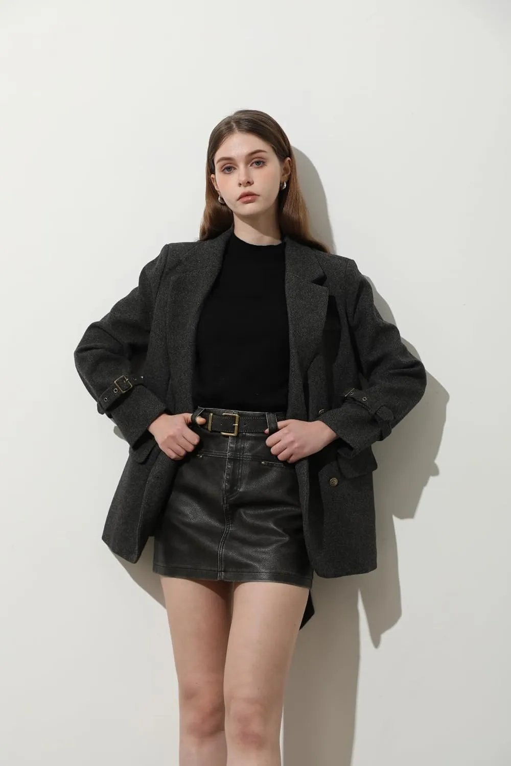 Ababalaya Wool Blend Pea Coat Winter Trench Coat with Belt Thick Cotton Lined Overcoats