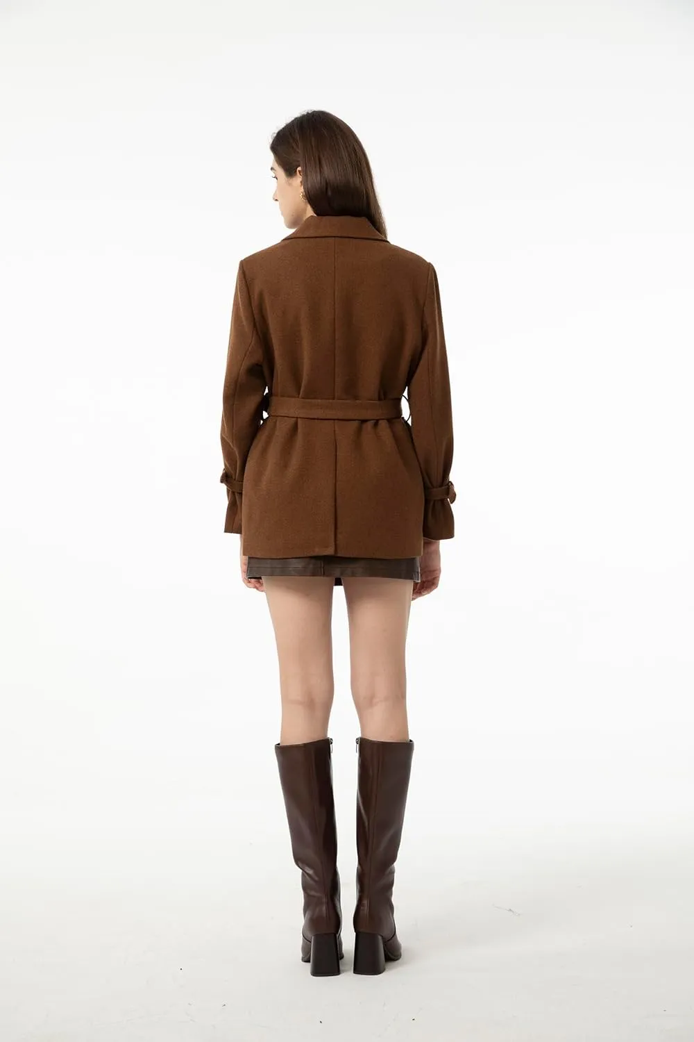 Ababalaya Wool Blend Pea Coat Winter Trench Coat with Belt Thick Cotton Lined Overcoats