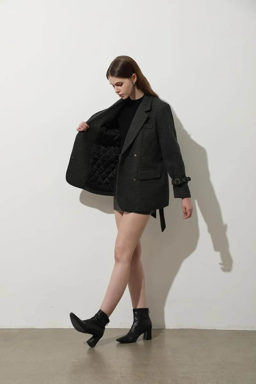 Ababalaya Wool Blend Pea Coat Winter Trench Coat with Belt Thick Cotton Lined Overcoats