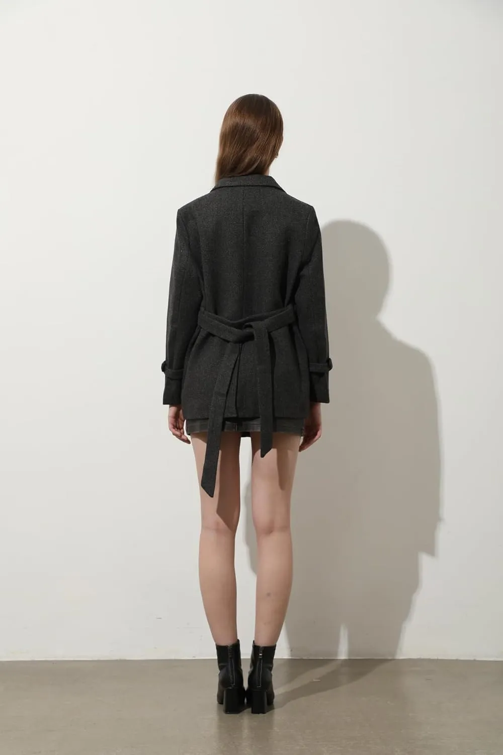 Ababalaya Wool Blend Pea Coat Winter Trench Coat with Belt Thick Cotton Lined Overcoats