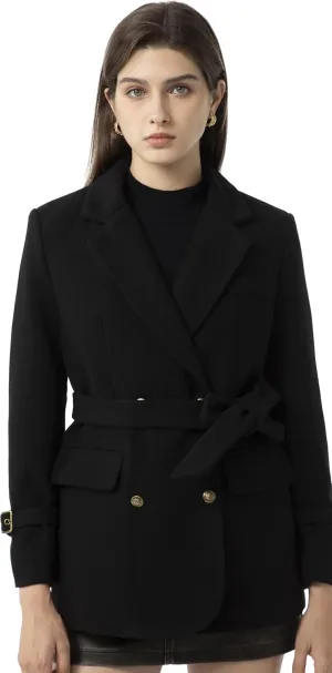 Ababalaya Wool Blend Pea Coat Winter Trench Coat with Belt Thick Cotton Lined Overcoats