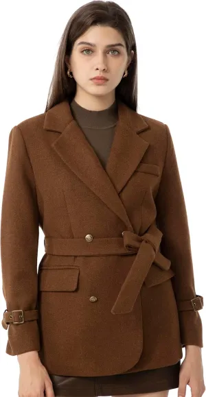Ababalaya Wool Blend Pea Coat Winter Trench Coat with Belt Thick Cotton Lined Overcoats
