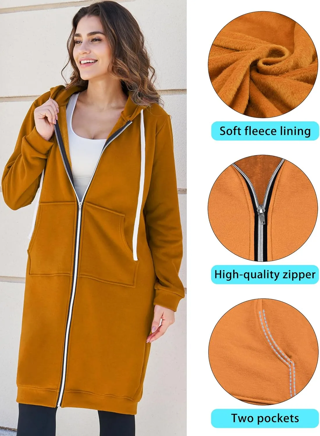 Ablanczoom Hoodies for Women Fashion Sweatshirts: Comfortable Full Zip Up Hoodie Womens Long Fleece Sweatshirt with Pockets