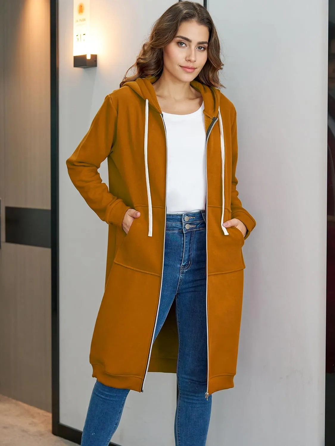 Ablanczoom Hoodies for Women Fashion Sweatshirts: Comfortable Full Zip Up Hoodie Womens Long Fleece Sweatshirt with Pockets