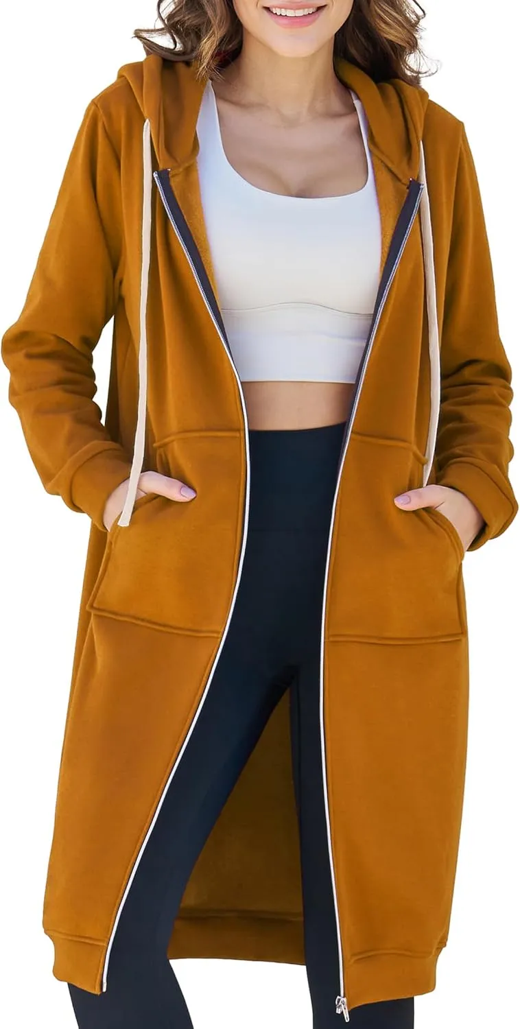 Ablanczoom Hoodies for Women Fashion Sweatshirts: Comfortable Full Zip Up Hoodie Womens Long Fleece Sweatshirt with Pockets