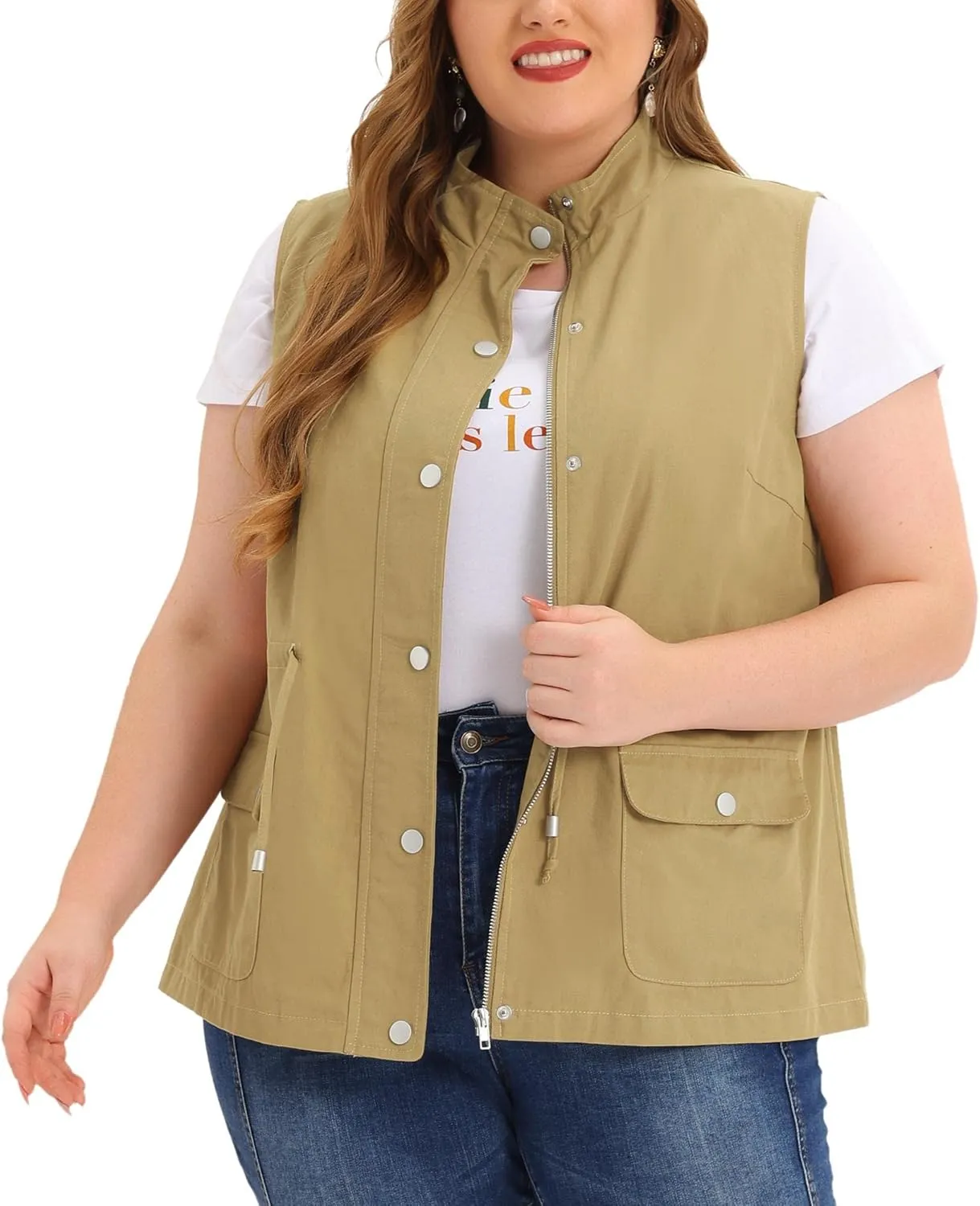 Agnes Orinda Plus Size Jackets for Women Lightweight Sleeveless Anorak Cargo Vest