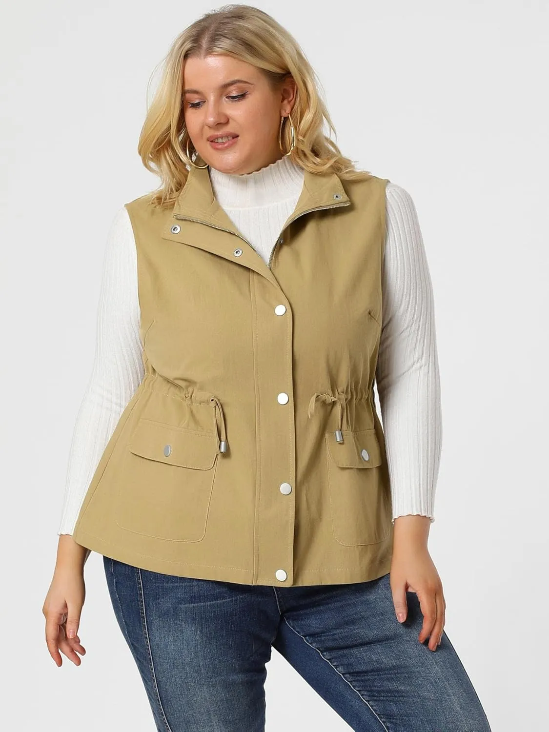 Agnes Orinda Plus Size Jackets for Women Lightweight Sleeveless Anorak Cargo Vest
