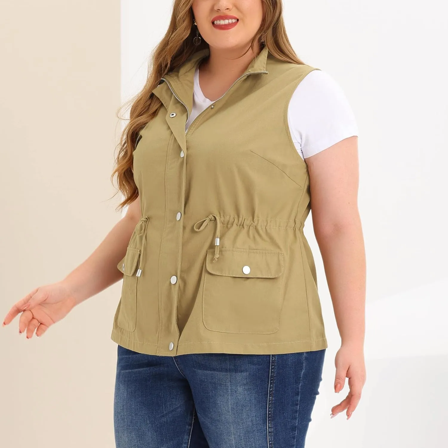 Agnes Orinda Plus Size Jackets for Women Lightweight Sleeveless Anorak Cargo Vest
