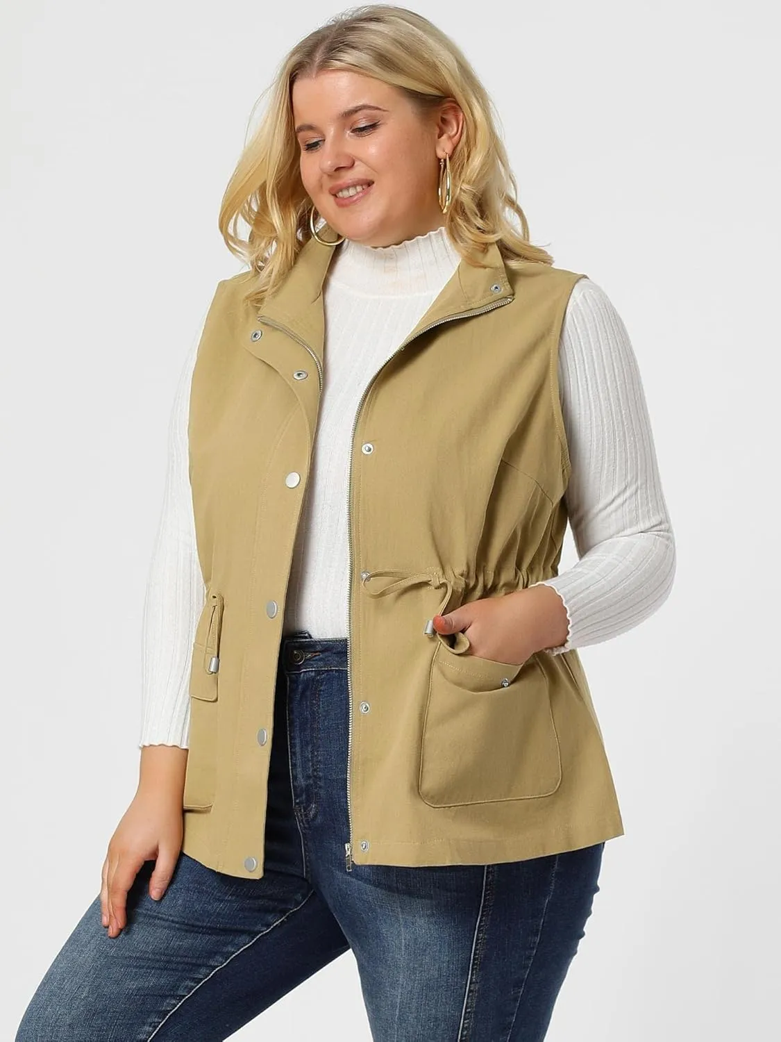 Agnes Orinda Plus Size Jackets for Women Lightweight Sleeveless Anorak Cargo Vest