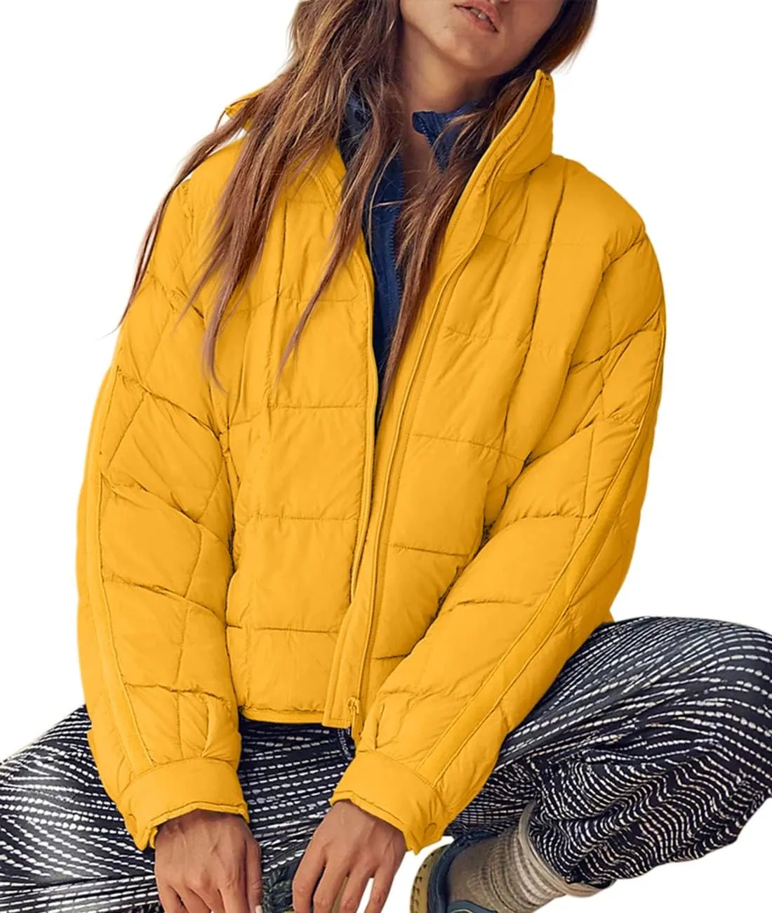 Aiopr Women's Oversized Lightweight Down Coat Long Sleeve Zip Packable Short Puffer Jackets