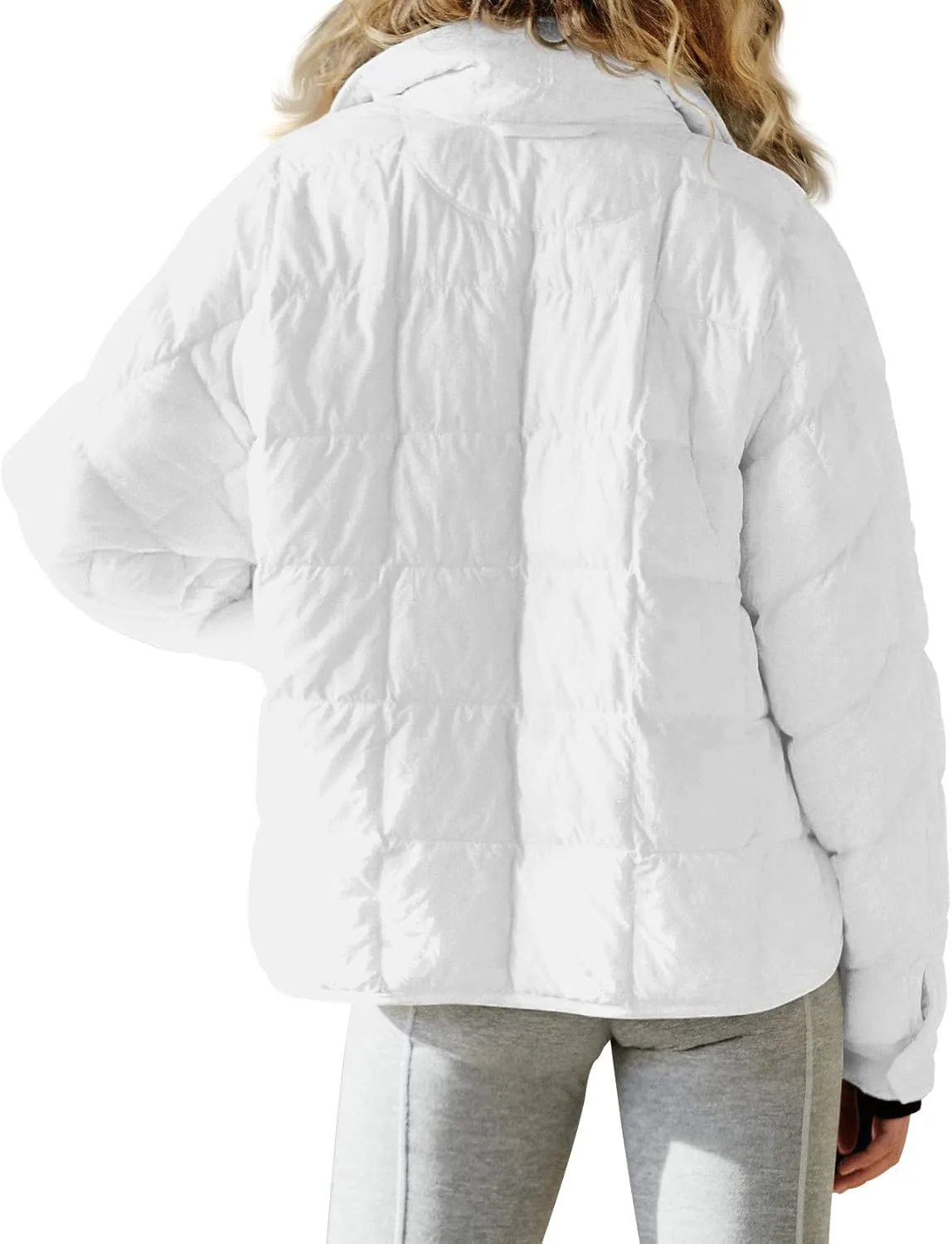 Aiopr Women's Oversized Lightweight Down Coat Long Sleeve Zip Packable Short Puffer Jackets
