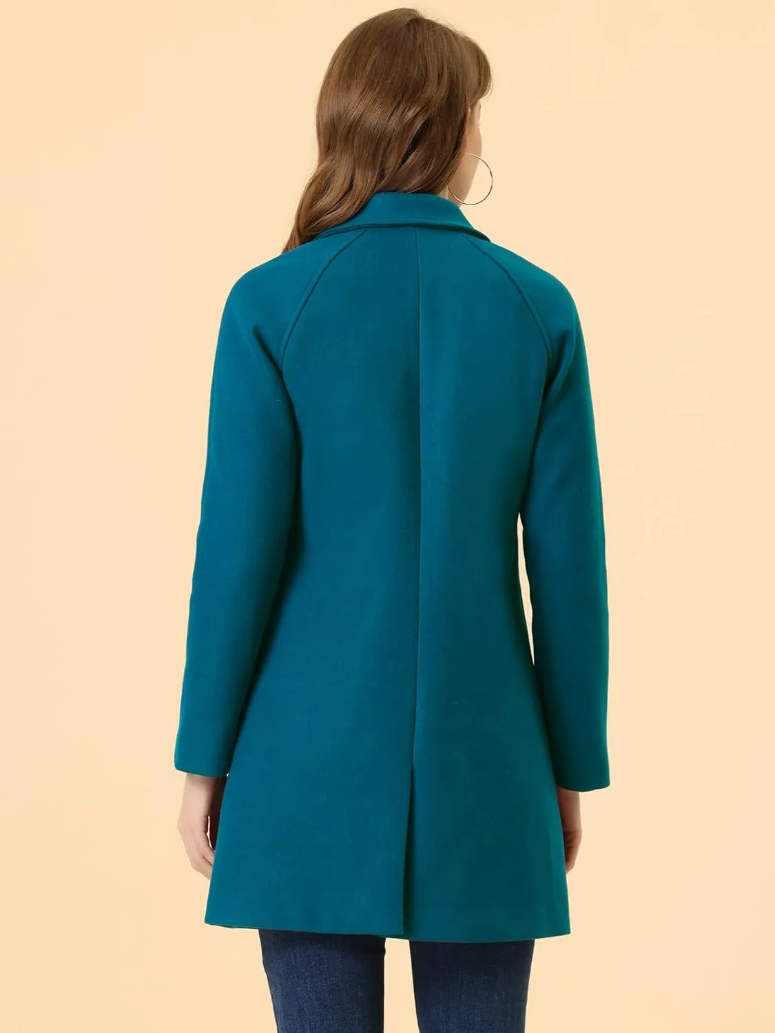 Allegra K Women's Notched Lapel Double Breasted Raglan Winter Coats