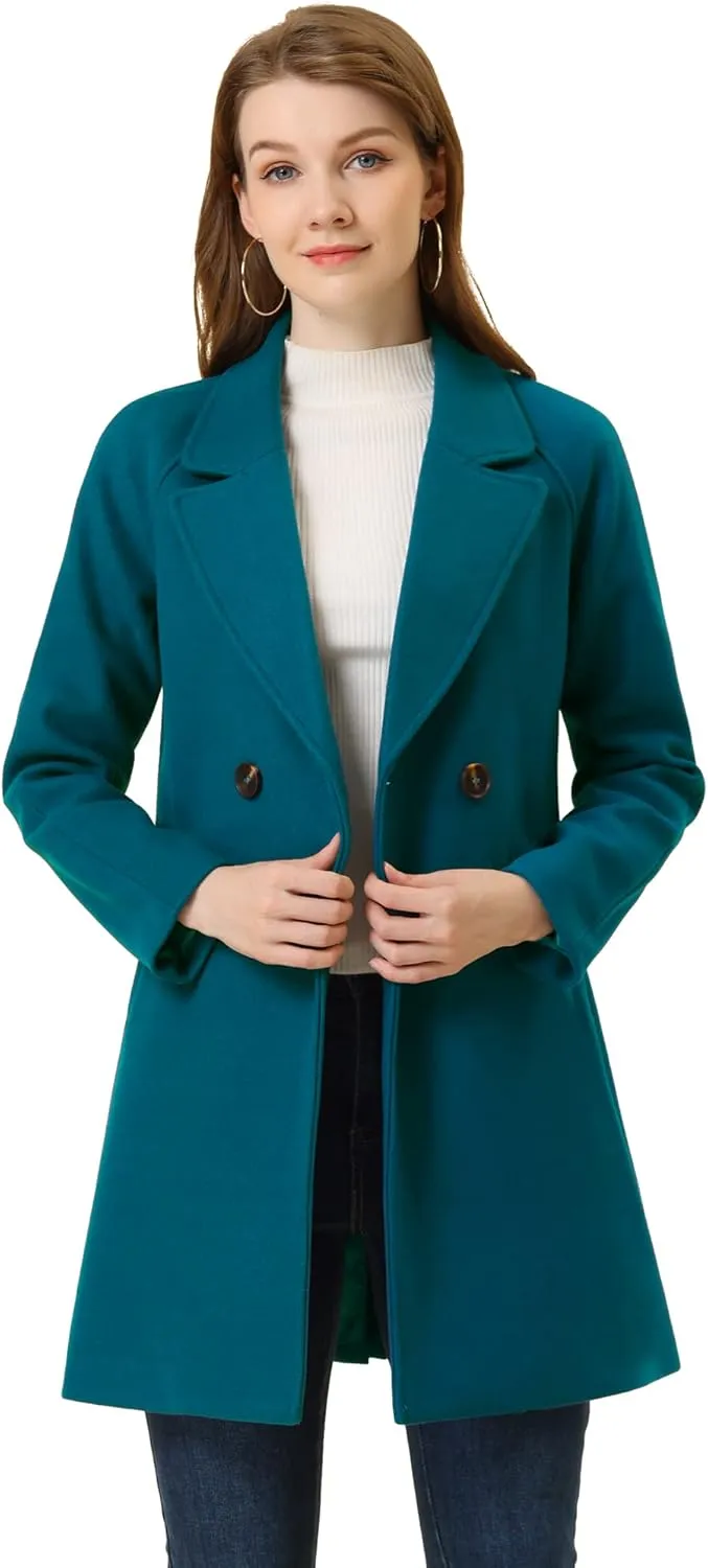 Allegra K Women's Notched Lapel Double Breasted Raglan Winter Coats