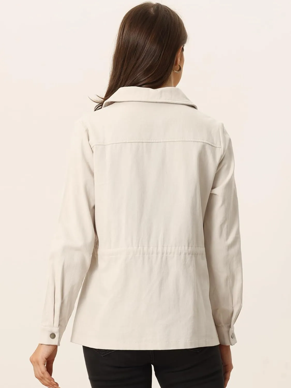 Allegra K Women's Utility Jackets Drawstring Waist 2025 Spring Flap Pockets Lightweight Jacket
