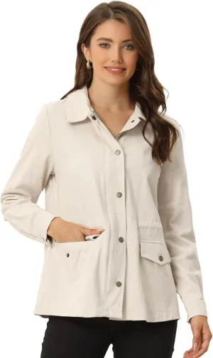 Allegra K Women's Utility Jackets Drawstring Waist 2025 Spring Flap Pockets Lightweight Jacket