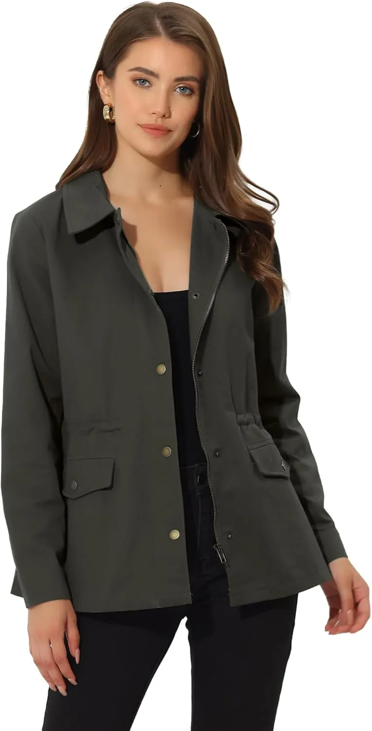 Allegra K Women's Utility Jackets Drawstring Waist 2025 Spring Flap Pockets Lightweight Jacket