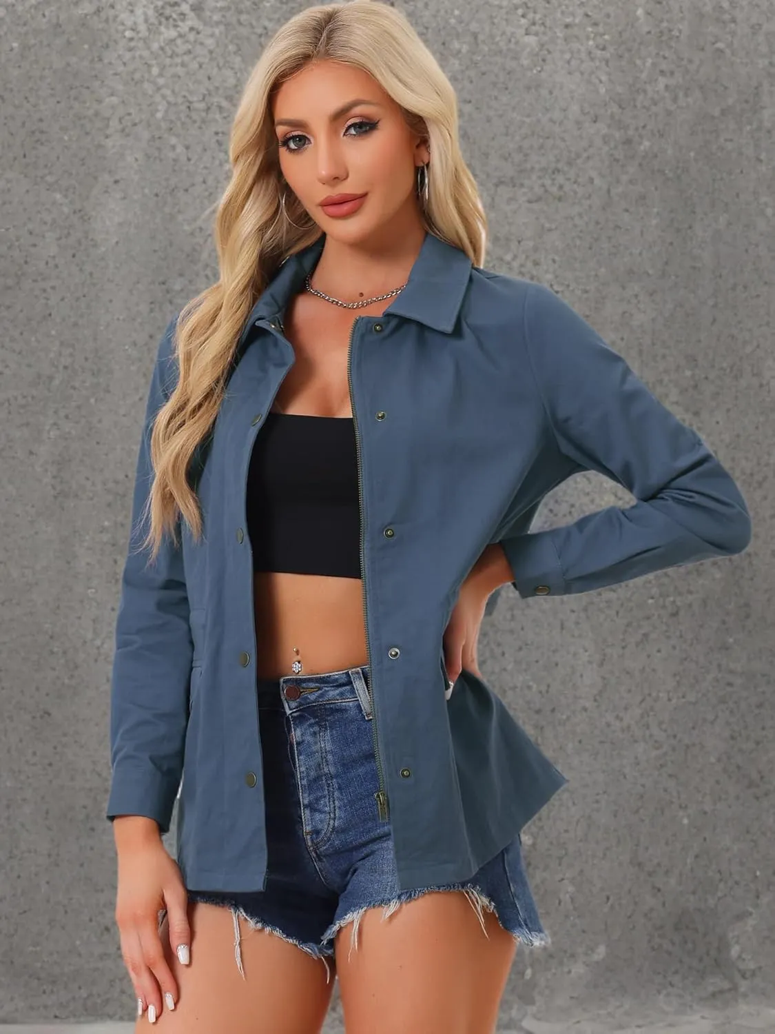 Allegra K Women's Utility Jackets Drawstring Waist 2025 Spring Flap Pockets Lightweight Jacket